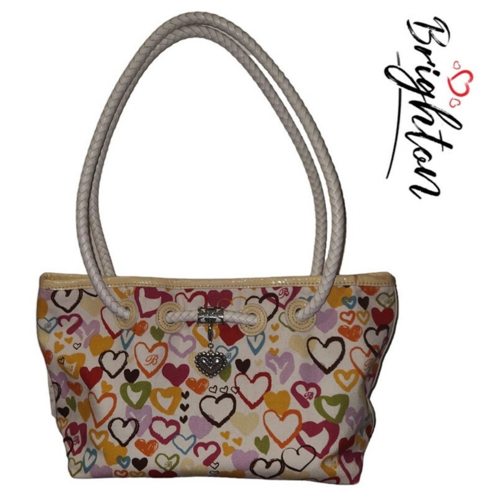 Brighton Hearts of Hearts Vintage Handbag Rainbow Color Hearts Silver Hardware